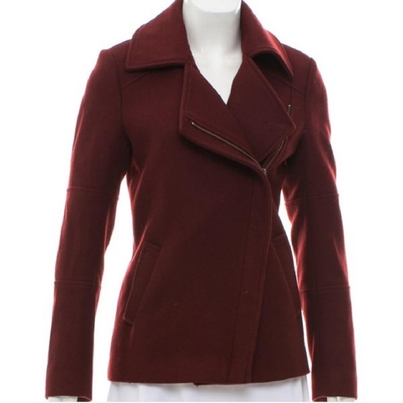 Coats | Reiss Burgundy Pea Coat Xs 
